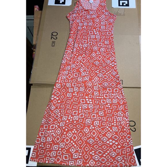 LulaRoe Summer Tank‎ Maxi Dress, Red Orange Geometric Print, Large, Stretch - Picture 1 of 6